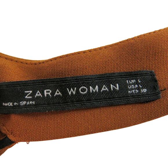 Zara Woman Orange Brown Halter Keyhole Sheath Dress Midi Sleeveless Dress Large - Picture 5 of 8